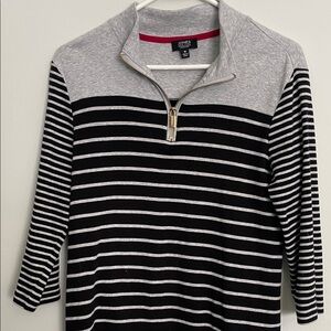 WOMANS Jones New York Black and Gray Striped Zip-Up top